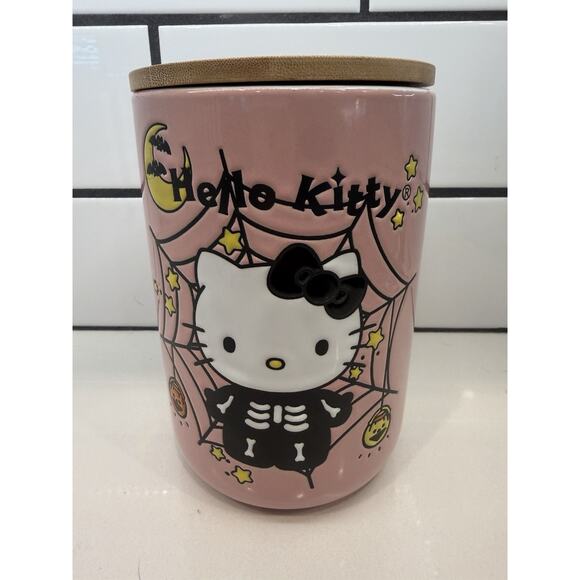 Hello Kitty Other - NEW Hello Kitty Skeleton Ceramic Food Storage Jar W/ Lid 40 oz Pink 💀Halloween